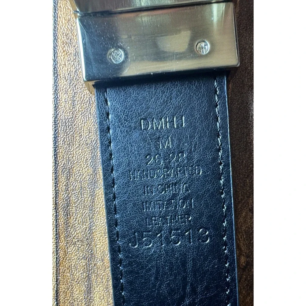 Men's Black Brown Reversible Belt Sz M‎ 26-28 Silver Buckle Tommy Hilfiger Style